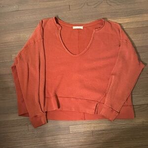 We The Free Terracotta Waffle Knit Top